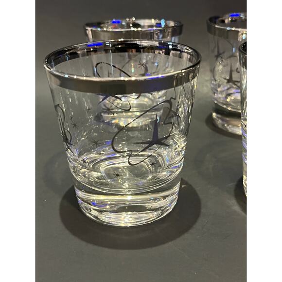 Mid-Century Silver Atomic Star Whiskey/Double Shot Glasses Set of 6 - Picture 4 of 4